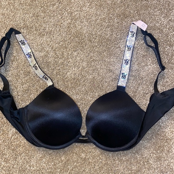 Victoria’s Secret Bling Black “sparkly strap” very sexy push-up  size 32C - Picture 4 of 11